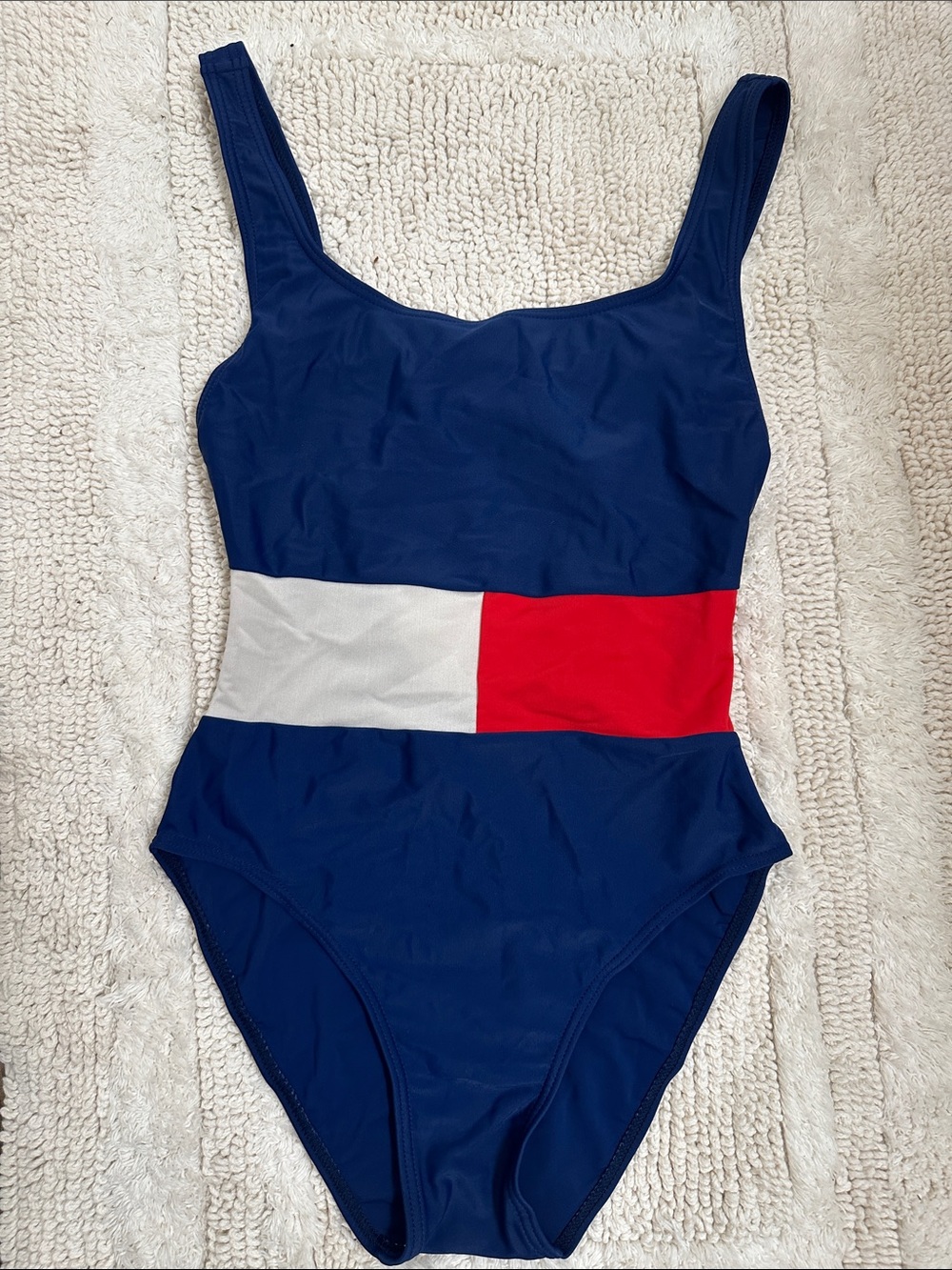 Tommy Hilfiger Navy One-Piece Swimsuit with Red & White Waist Panel